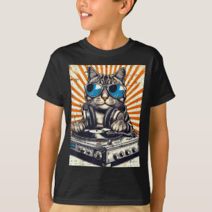 Camiseta Gatos auriculares para DJ tocadiscos música vintag