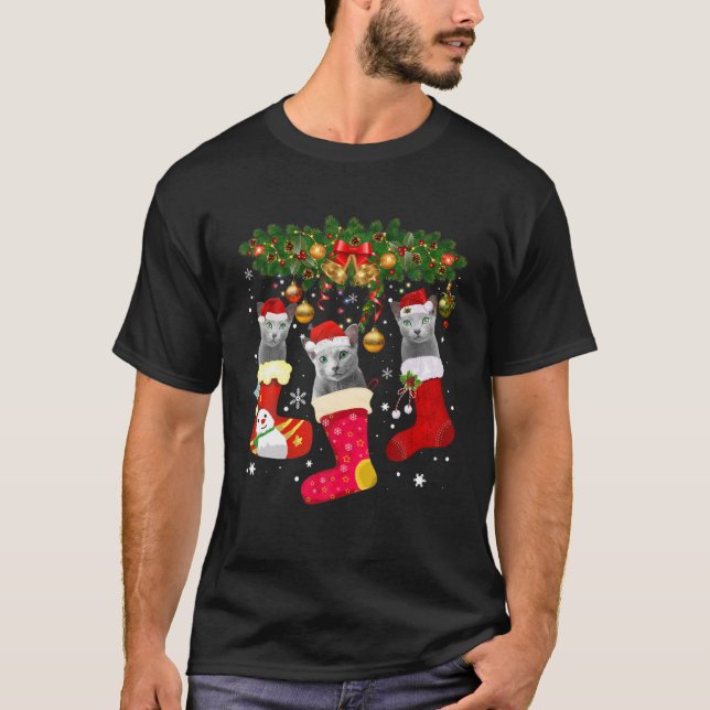 Camiseta Gatos Azules Rusos En Navidades Enfadan A Ruso Gra (Anverso)