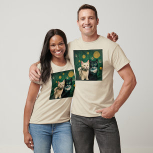 Camiseta Gatos bajo la noche estrellada