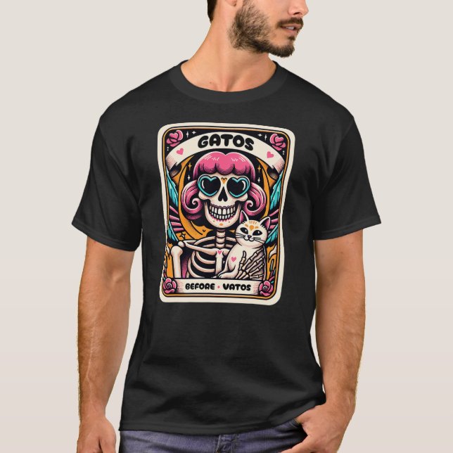 Camiseta Gatos Before Vatos Skeleton Cat Kitten Lover Grump (Anverso)