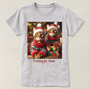 Camiseta Gatos Bengalíes Esperando a Santa Claus