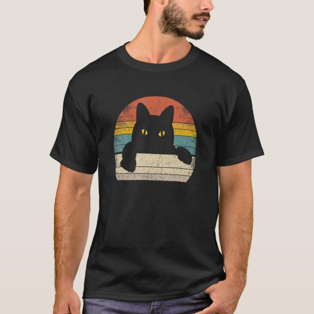 Camiseta Gatos Black Cat Vintage Retro Style (Anverso)