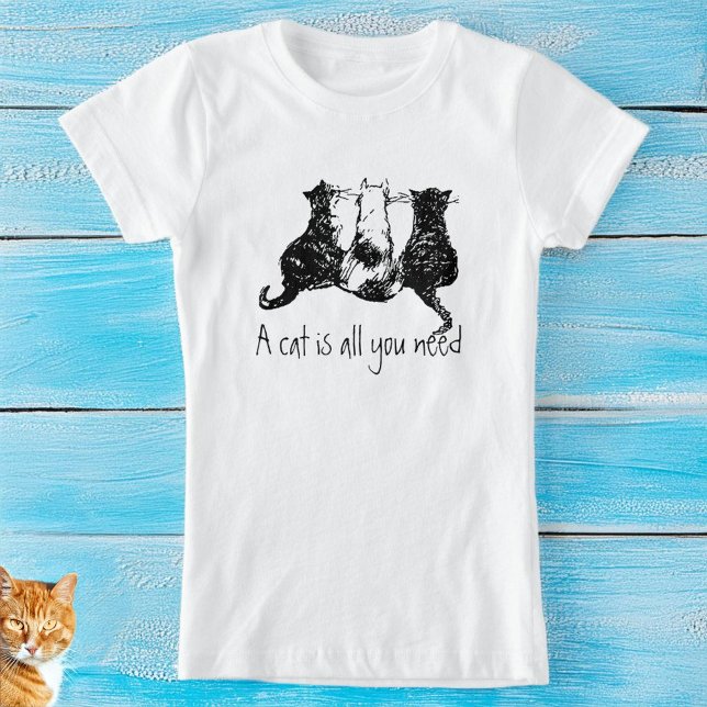 Camiseta Gatos blancos negros "Un gato es todo lo que neces (Te-shirts for cat lovers 🐈🐈‍⬛🐈)