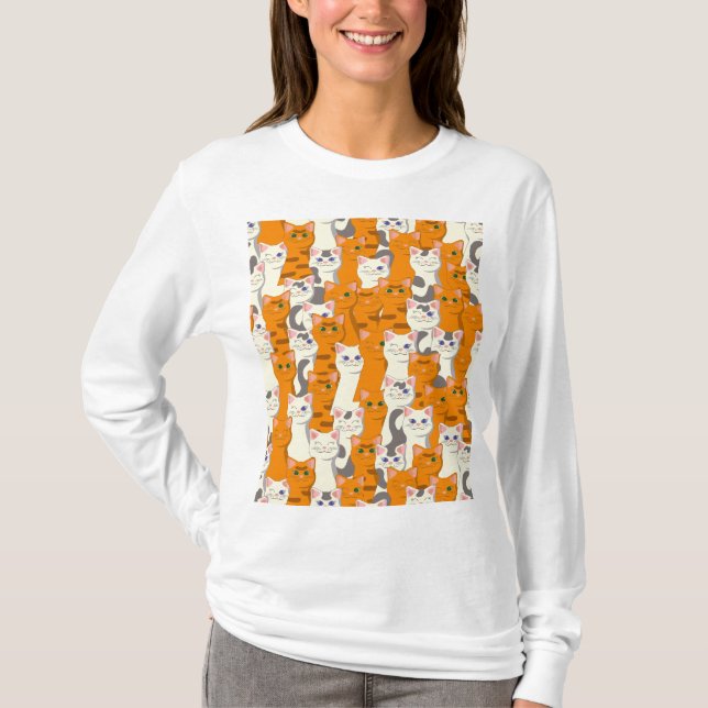 Camiseta Gatos blancos y jengibre patrón ojos verdes ojos a (Anverso)