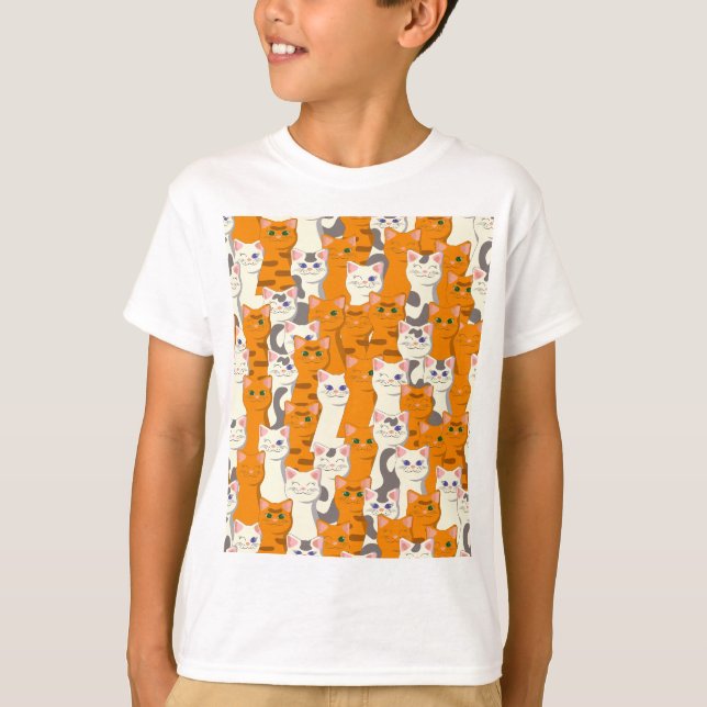 Camiseta Gatos blancos y jengibre patrón ojos verdes ojos a (Anverso)