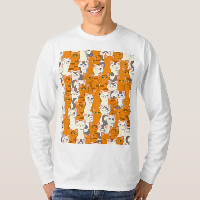 Camiseta Gatos blancos y jengibre patrón ojos verdes ojos a (Anverso)