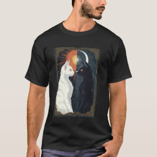 Camiseta Gatos blancos y negros Arte Tarot de Luna y Sol