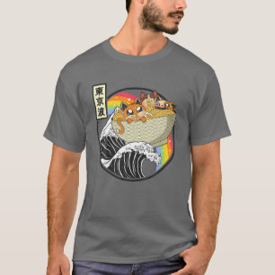 Camiseta Gatos bonitos comiendo Ramen Kanagawa Wave Kawaii