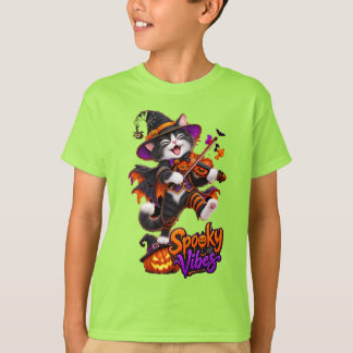 Camiseta Gatos brujos con vibraciones espeluznantes tocando