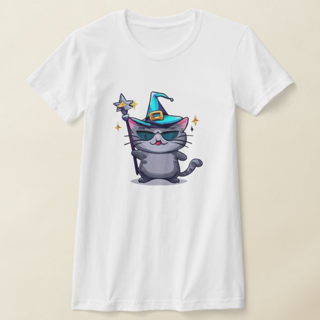 Camiseta Gatos brujos de Halloween sostienen estrellas de v (Distribución)