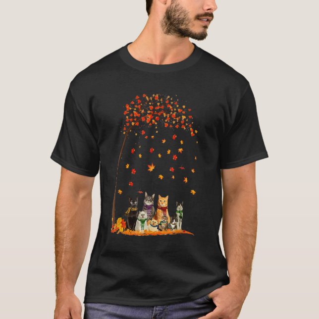 Camiseta Gatos Caen Árbol de hojas de otoño Cat 1 (Anverso)