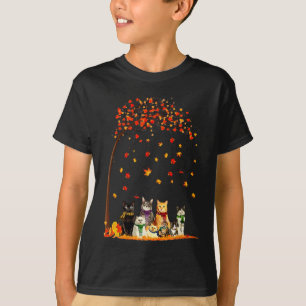 Camiseta Gatos Caen Árbol de hojas de otoño Gracioso Gato A