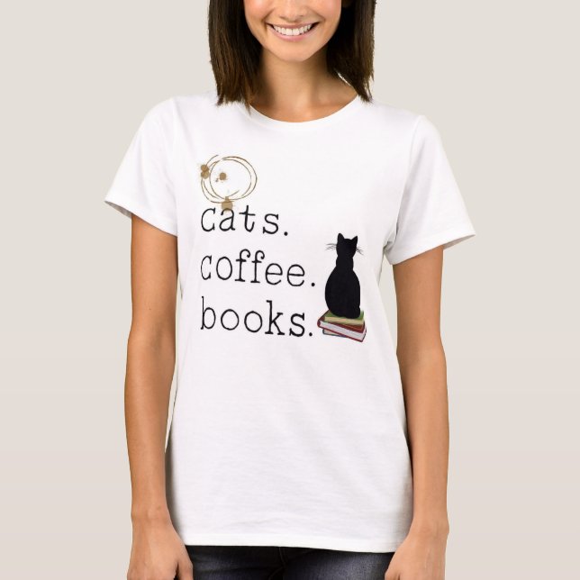 Camiseta Gatos. Café. Libros. Perfección. (Anverso)