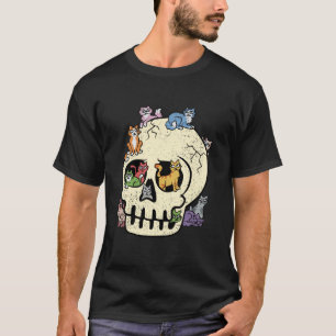 Camiseta Gatos Calavera Kit Halloween Esqueleto Huesos Gati