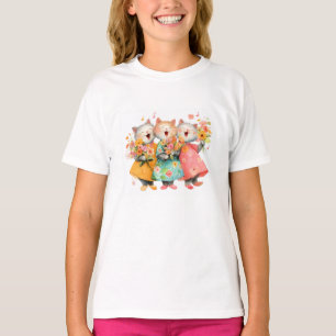 Camiseta Gatos Cantando con Ramos de Flores