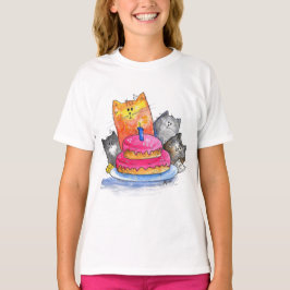 Camiseta Gatos caprichosos con pastel de cumpleaños