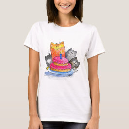 Camiseta Gatos caprichosos con pastel de cumpleaños