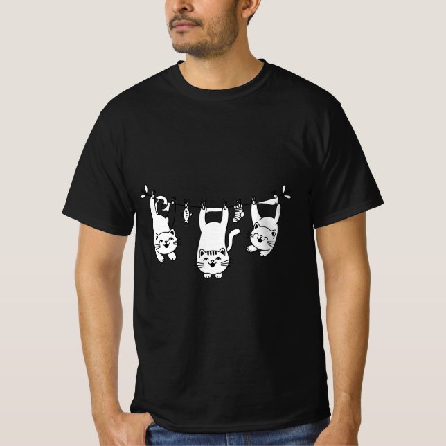 Camiseta Gatos caprichosos en una cuerda de ropa (Anverso)
