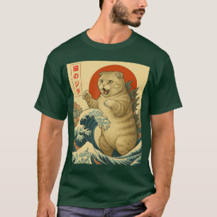Camiseta Gatos Catzilla Scottish Fold Arte Japonés Regalos 