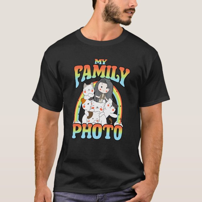 Camiseta Gatos Chicas y familiares de arcoiris, gatos y due (Anverso)