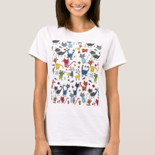 Camiseta Gatos Coloridos Vibrantes Kit de Gatito Dibujado a