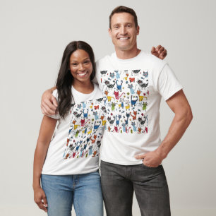 Camiseta Gatos Coloridos Vibrantes Kitten Dibujado a Mano