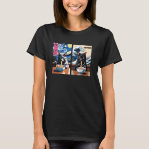 Camiseta Gatos Comen Ramen u2013 Arte Noche Estrellada, Ola