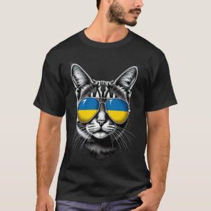 Camiseta Gatos con gafas de sol de la bandera de Ucrania Ca
