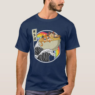 Camiseta Gatos Cuidados Comen Ramen Kanagawa Wave Arcoiris 