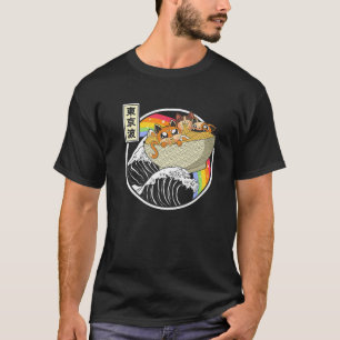 Camiseta Gatos Cuidados Comen Ramen Kanagawa Wave Arcoiris 