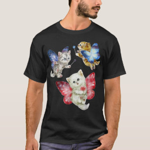 Camiseta Gatos Cuidados De Hadas Gatos Gatitos Volando Una