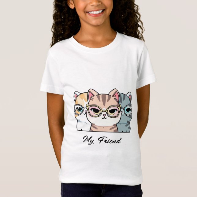 Camiseta Gatos Cuidados Usando Gafas Mi Amigo Cambiar Texto (Anverso)