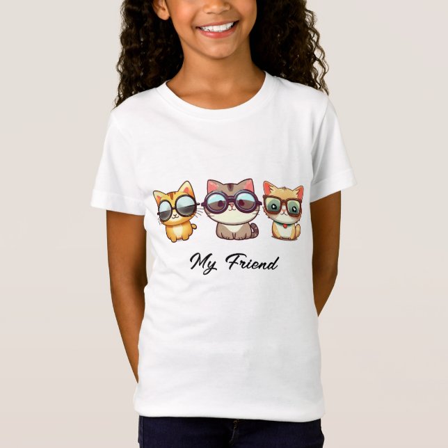 Camiseta Gatos Cuidados Usando Gafas Mi Amigo Cambiar Texto (Anverso)