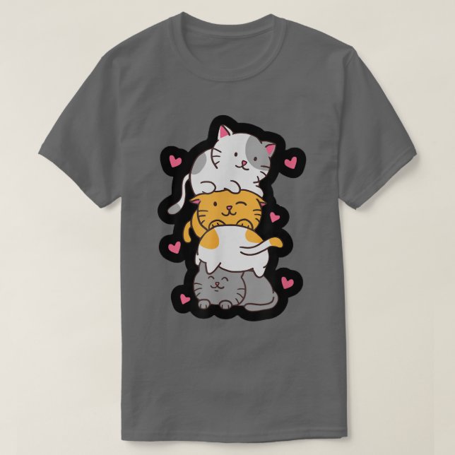 Camiseta Gatos Cute Kitty Pile Anime Kawaii Neko Regalo  (Diseño del anverso)