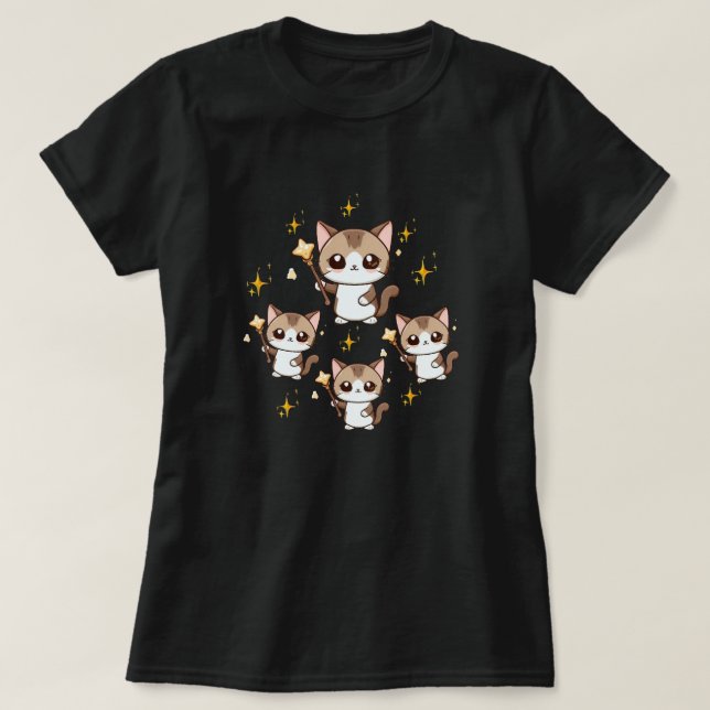 Camiseta Gatos Cutos sosteniendo las estrellas de la varita (Diseño del anverso)