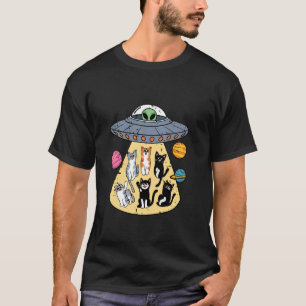 Camiseta Gatos de Abducción Alienígena con Planetas Diversi