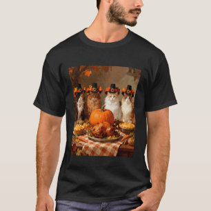 Camiseta Gatos de Acción de Gracias Cena Fiesta Vintage Oto