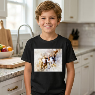 Camiseta Gatos de Acuarela Acariciándose en Arte Abstracto 