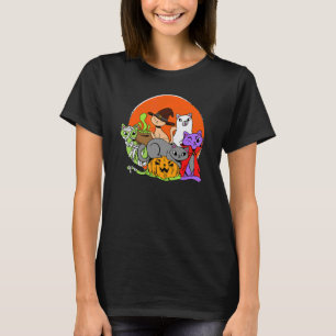 Camiseta Gatos de Bruja Zombie Fantasma Vampiro En Calabaza