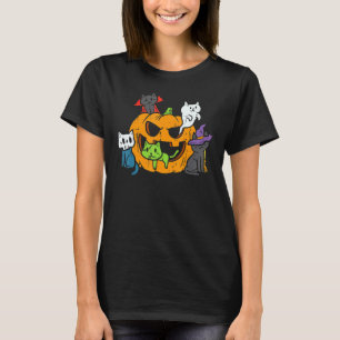 Camiseta Gatos de Bruja Zombie Fantasma Vampiro En Calabaza