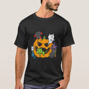 Camiseta Gatos de Bruja Zombie Fantasma Vampiro En Calabaza