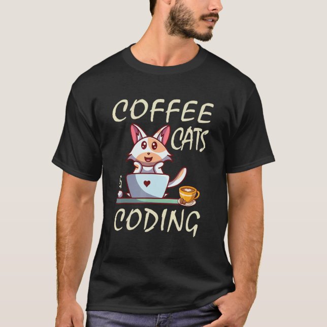 Camiseta Gatos de Café y Programador de Codificación (Anverso)