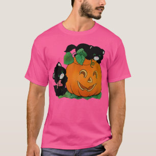 Camiseta Gatos de calabaza tallados Jack O Lantern Gato Hal
