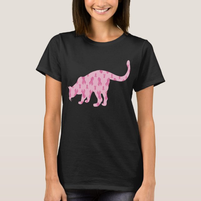 Camiseta Gatos de cinta rosa para el cáncer (Anverso)