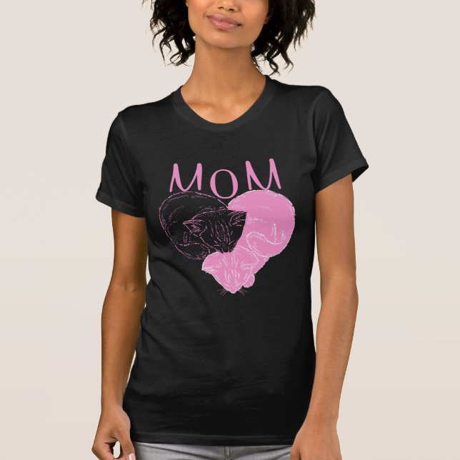 Camiseta Gatos de corazón rosados de MOM (Anverso)