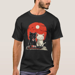 Camiseta Gatos de dibujos animados lindos comiendo sushi co