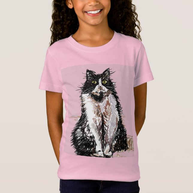 Camiseta Gatos de gato de Tuxedo lindos Chicas blancos y ne (Anverso)