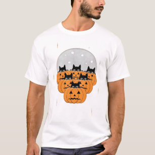 Camiseta Gatos de Halloween Calabazas Fondo negro Ilus