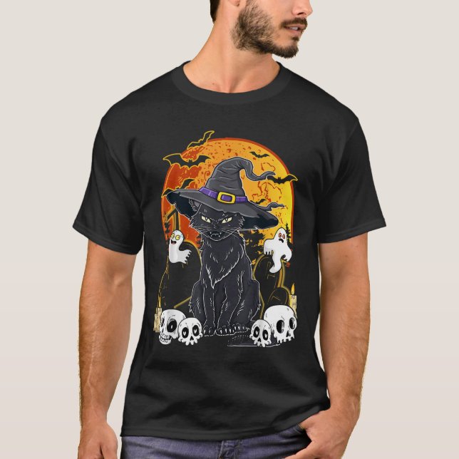 Camiseta Gatos De Halloween Con Gorra De Disfraces De Gorra (Anverso)