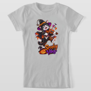 Camiseta Gatos de Halloween con Vibraciones Espeluznantes
